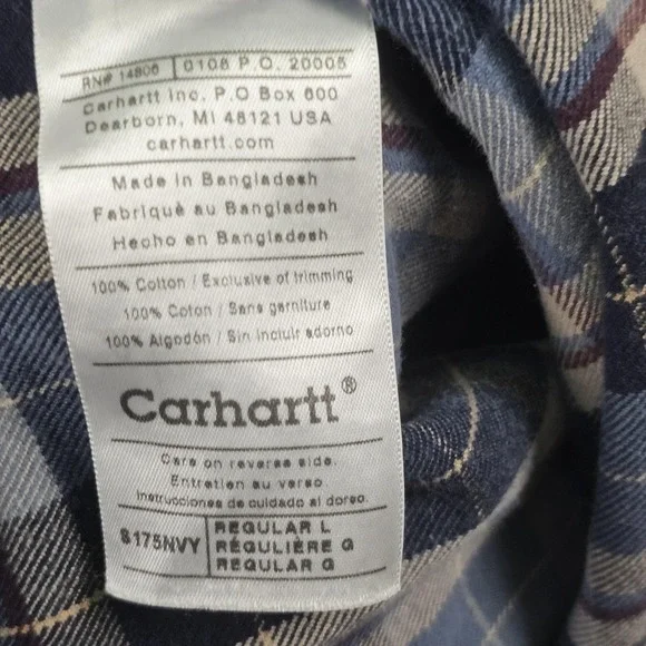 Carhartt Shirt Mens Large Blue Plaid Flannel Long Sleeve Button Up S175 NVY - Picture 7 of 11